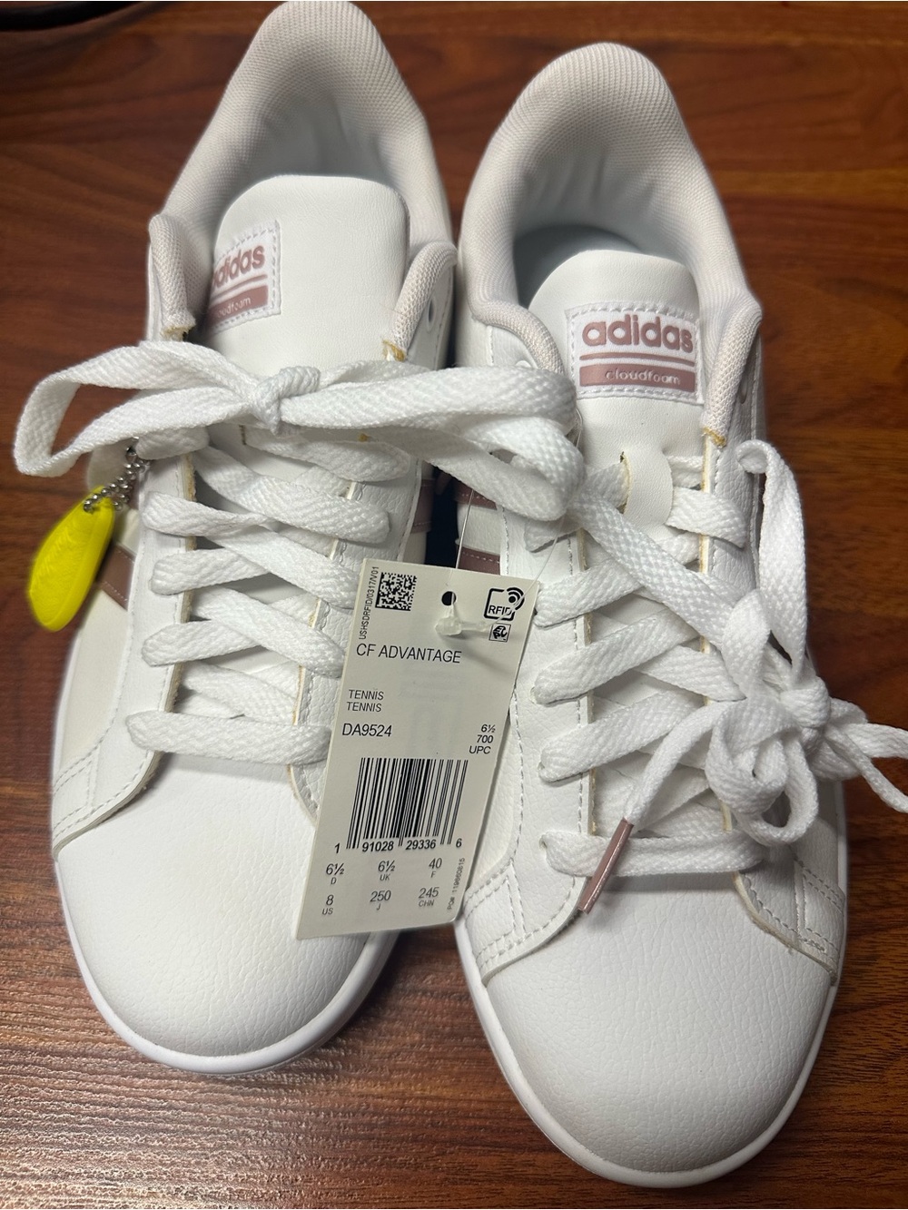 adidas Kids CF Advantage Court Sneakers in White with Pink Accents